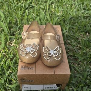 Mini Melissa Gold Glitter Butterfly Mary Janes